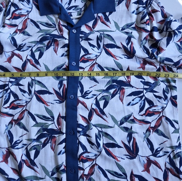 Cubavera Button-Front Watercolor Leaf Print Camp Shirt - Picture 5 of 9